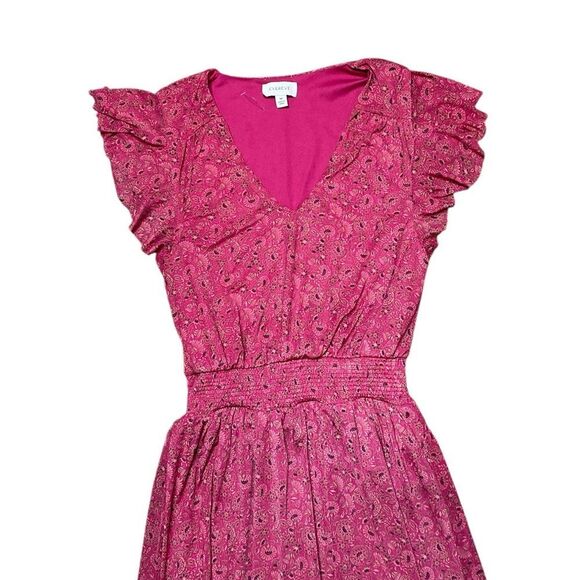 EVEREVE Elena Short Sleeve Floral V Neck MIdi Dress Pink Size Medium - Picture 8 of 14
